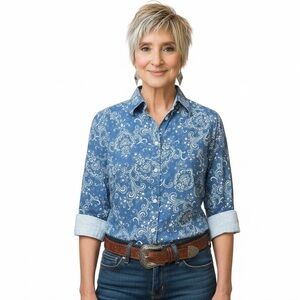 Chaps Bandana Print Western Button Down Shirt Women’s